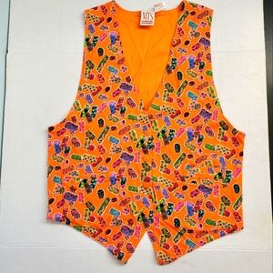 Vintage MTS Cotton Vest with Pockets Made In Japan Orange Colorful Size Medium